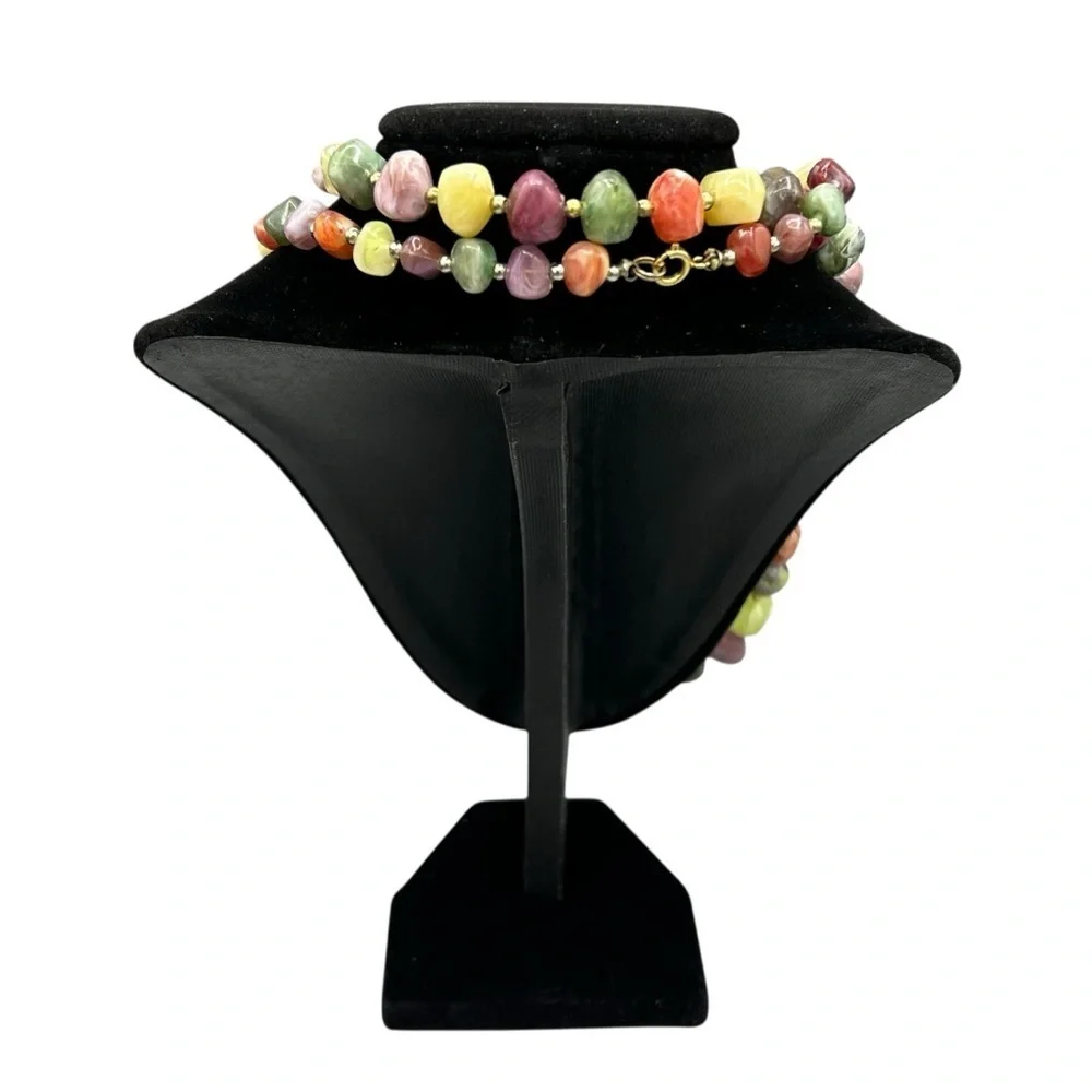 Vintage Chunky Multicolor Natural Stone Statement Necklace